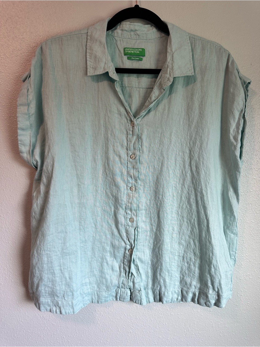 Blue linen short sleeve button down by United Colors of Benetton